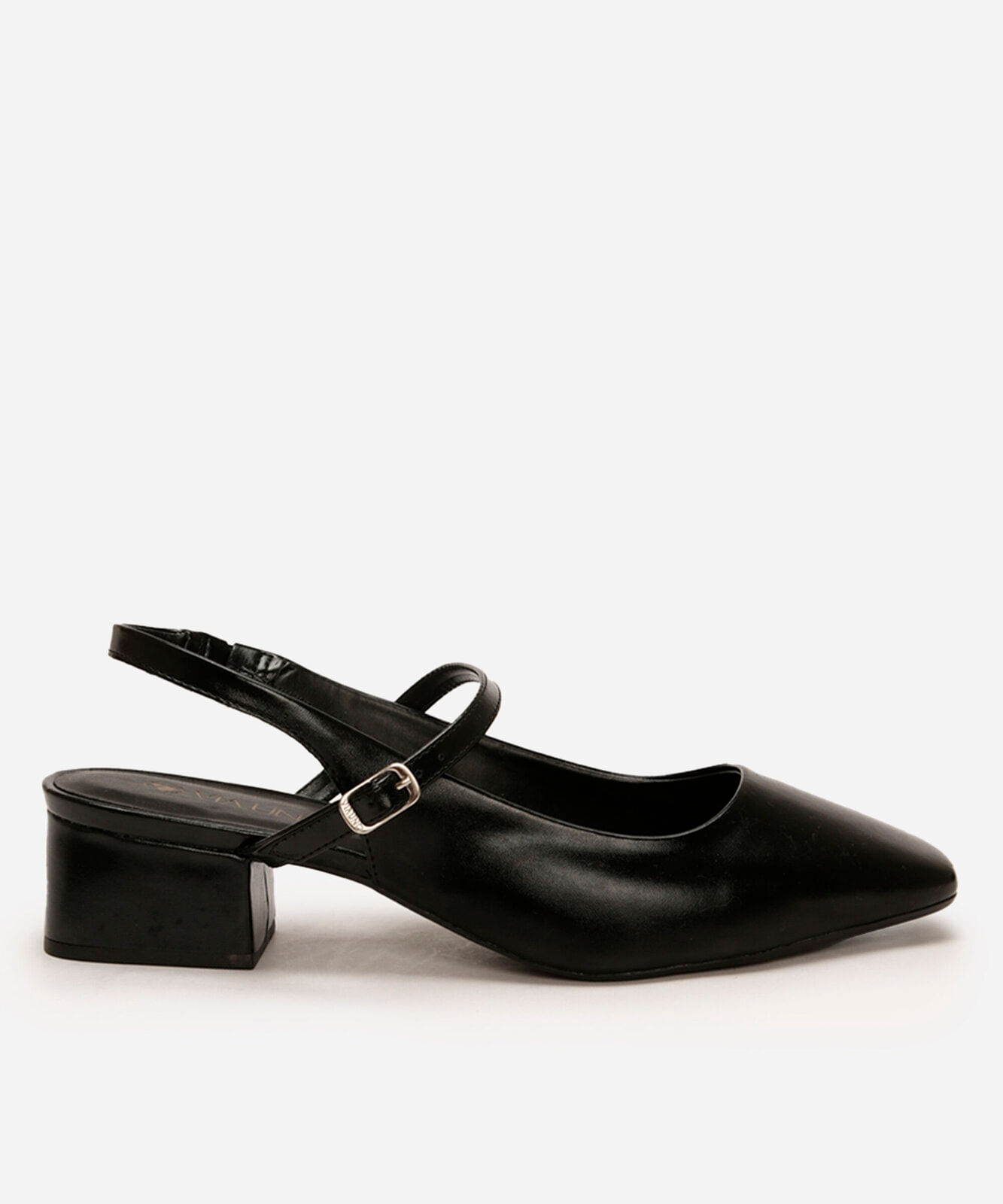 scarpin salto bloco bico quadrado via uno preto