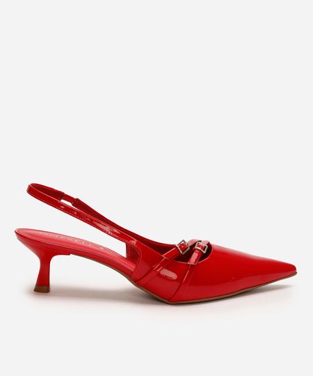 scarpin com fivelas salto fino baixo oneself vermelho 38