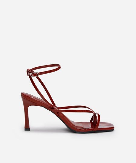 sandália bico quadrado salto fino mindset vinho 39