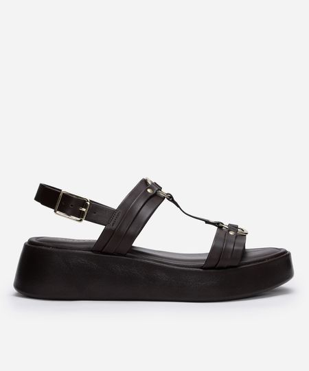 sandália plataforma com argolas oneself marrom 35 sandália plataforma com argolas oneself marrom 35