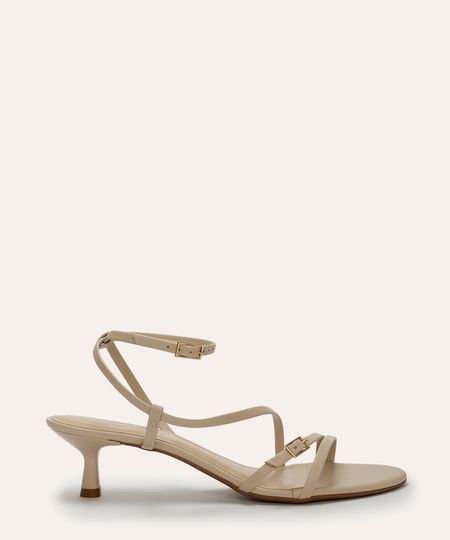 sandália tira fina com fivela salto baixo oneself bege 39