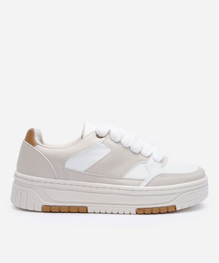 tênis casual flatform com recortes ace bege 38 tênis casual flatform com recortes ace bege 38