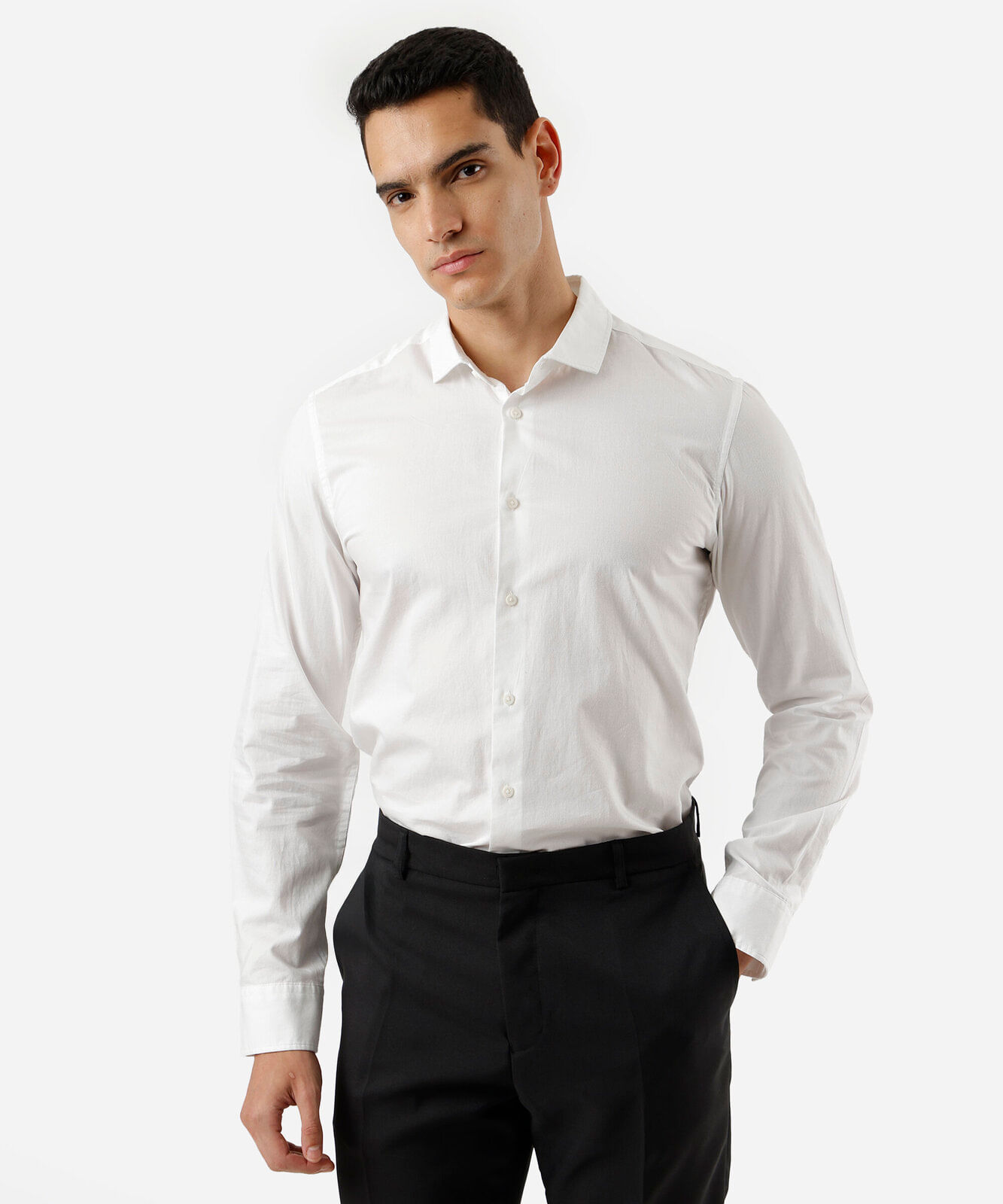 camisa manga longa slim fit algodão off white