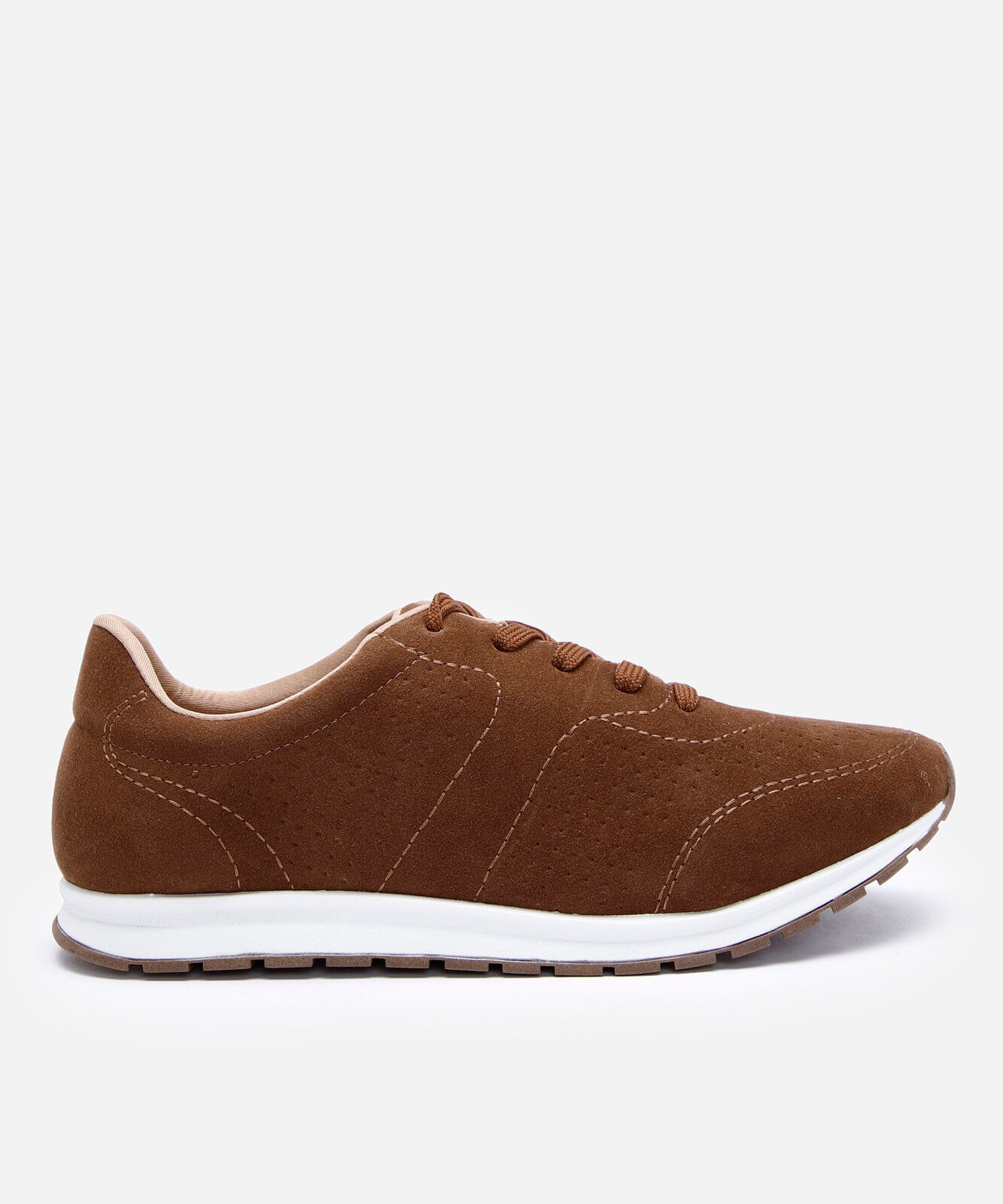 tênis casual feminino com recorte via uno marrom