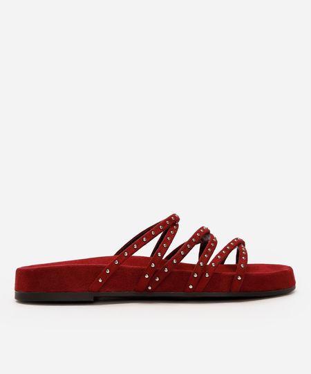 papete feminina de camurça com tachas oneself vinho 36