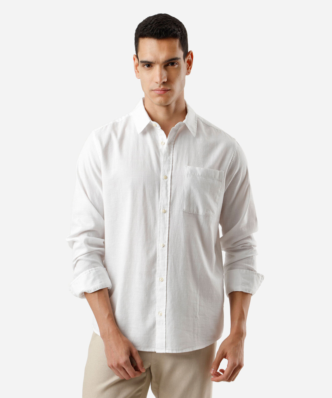camisa comfort de algodão manga longa com bolso branca