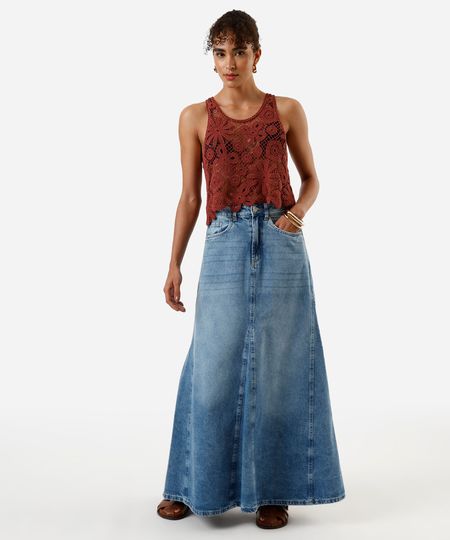 saia evasê feminina de algodão com bolsos azul 36 saia evasê feminina de algodão com bolsos azul 36