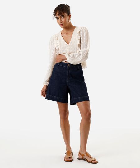 bermuda jeans feminina cintura alta azul 40