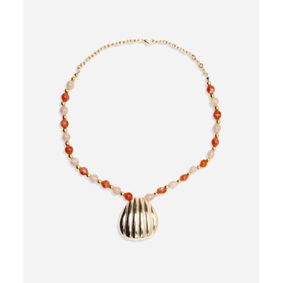 colar de miçangas pingente concha dourado