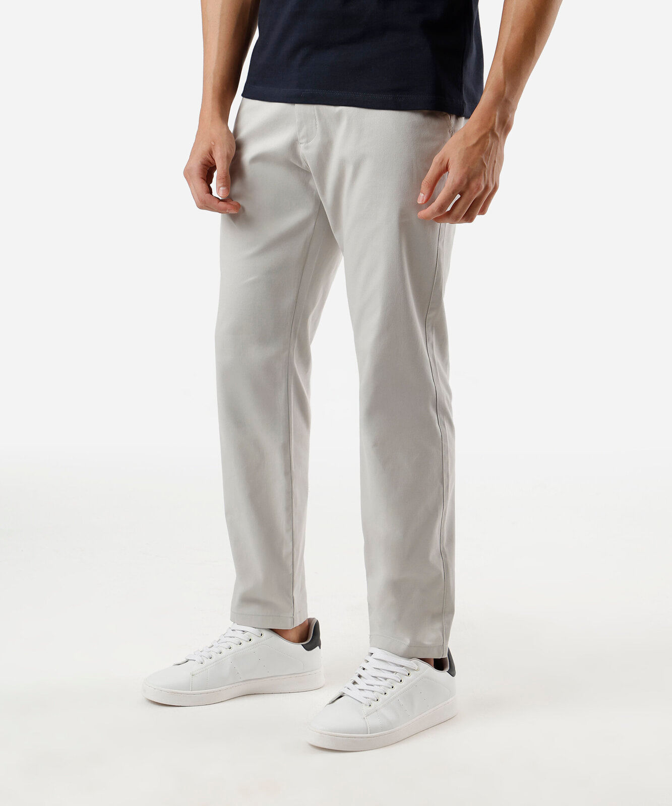 calça slim masculina de sarja cinza