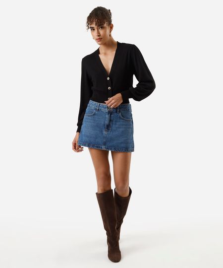 minissaia feminina jeans cintura baixa azul 34