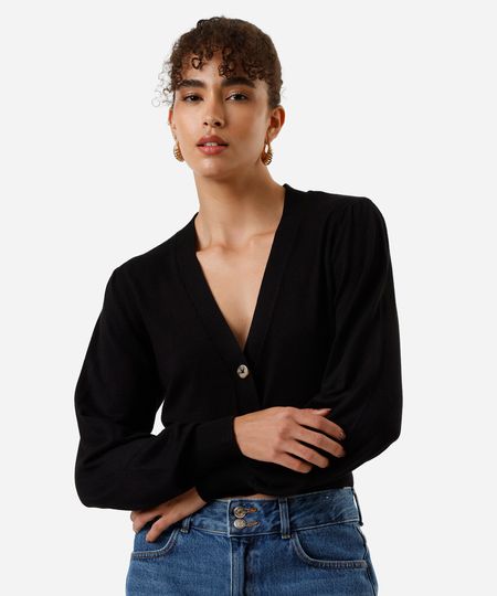cardigan cropped feminino de tricot preto P