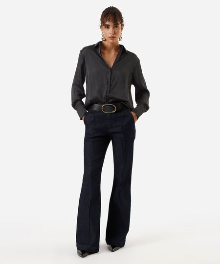 calça jeans flare feminina com nervura azul 34