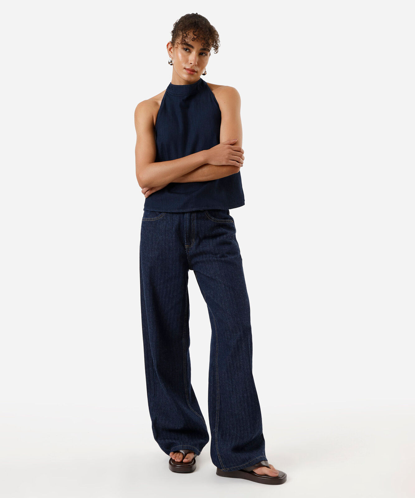 calça jeans feminina de algodão com cordão azul