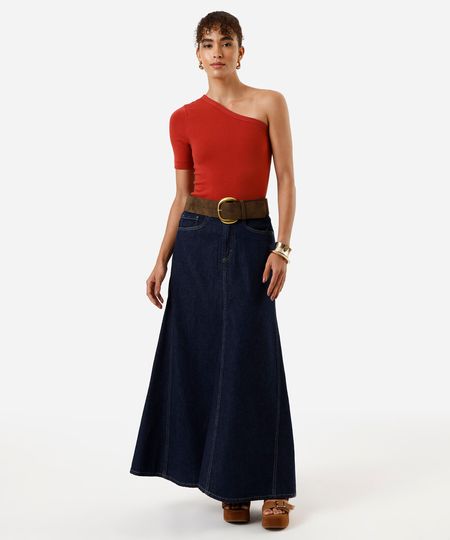 saia evasê feminina de algodão com bolsos azul 34 saia evasê feminina de algodão com bolsos azul 34