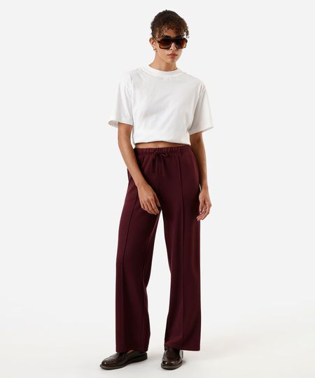 calça jogger básica feminina com nervura vinho M