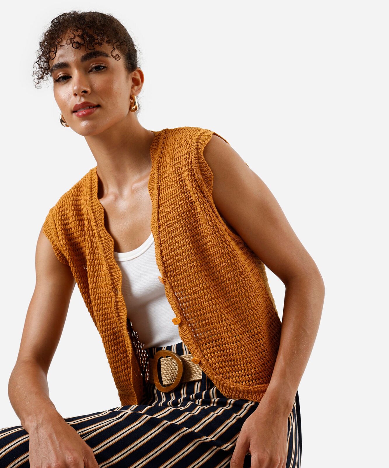 colete feminino de tricot texturizado amarelo