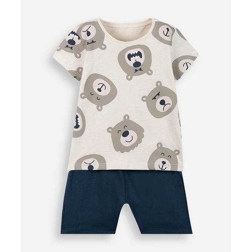 conjunto curto infantil de algodão ursinho bege