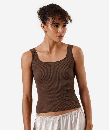 regata de pijama feminina avulsa canelada marrom M