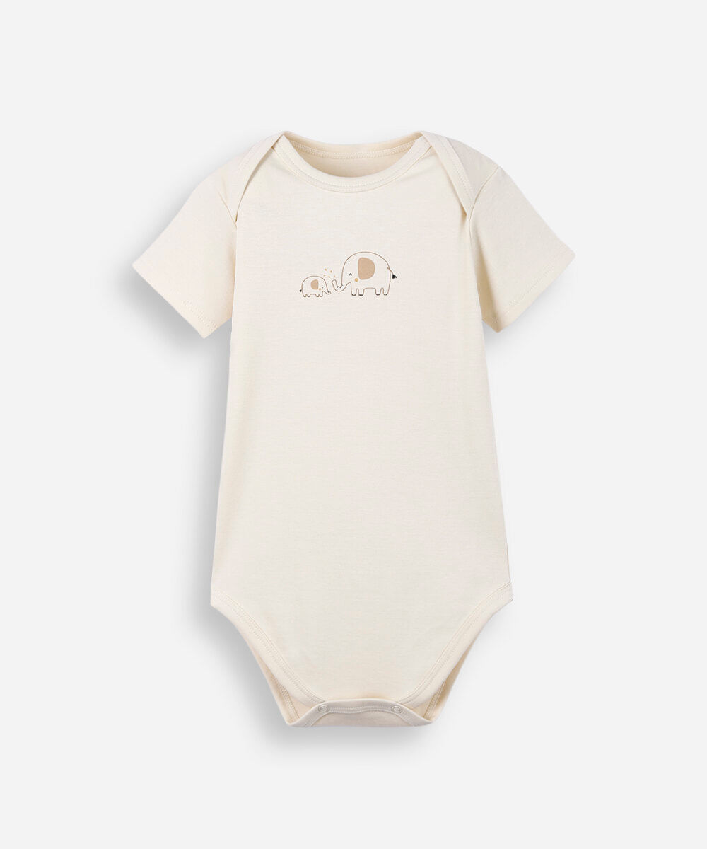 body infantil de algodão peruano estampado bege