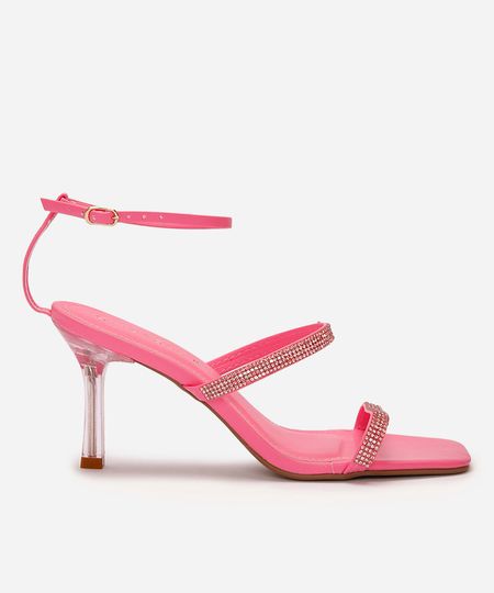 sandália tira com strass salto fino rosa 38 sandália tira com strass salto fino rosa 38