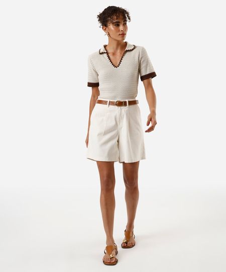 bermuda feminina de sarja com cinto off white 42