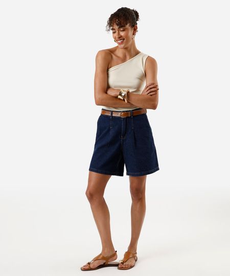 bermuda feminina jeans com cinto azul 44