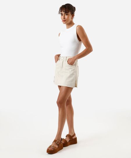 short saia feminino de sarja listrado bege 46 short saia feminino de sarja listrado bege 46