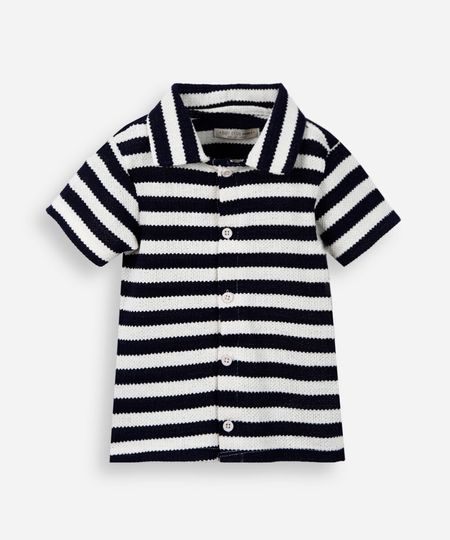 camisa infantil malha texturizada listrada azul 1