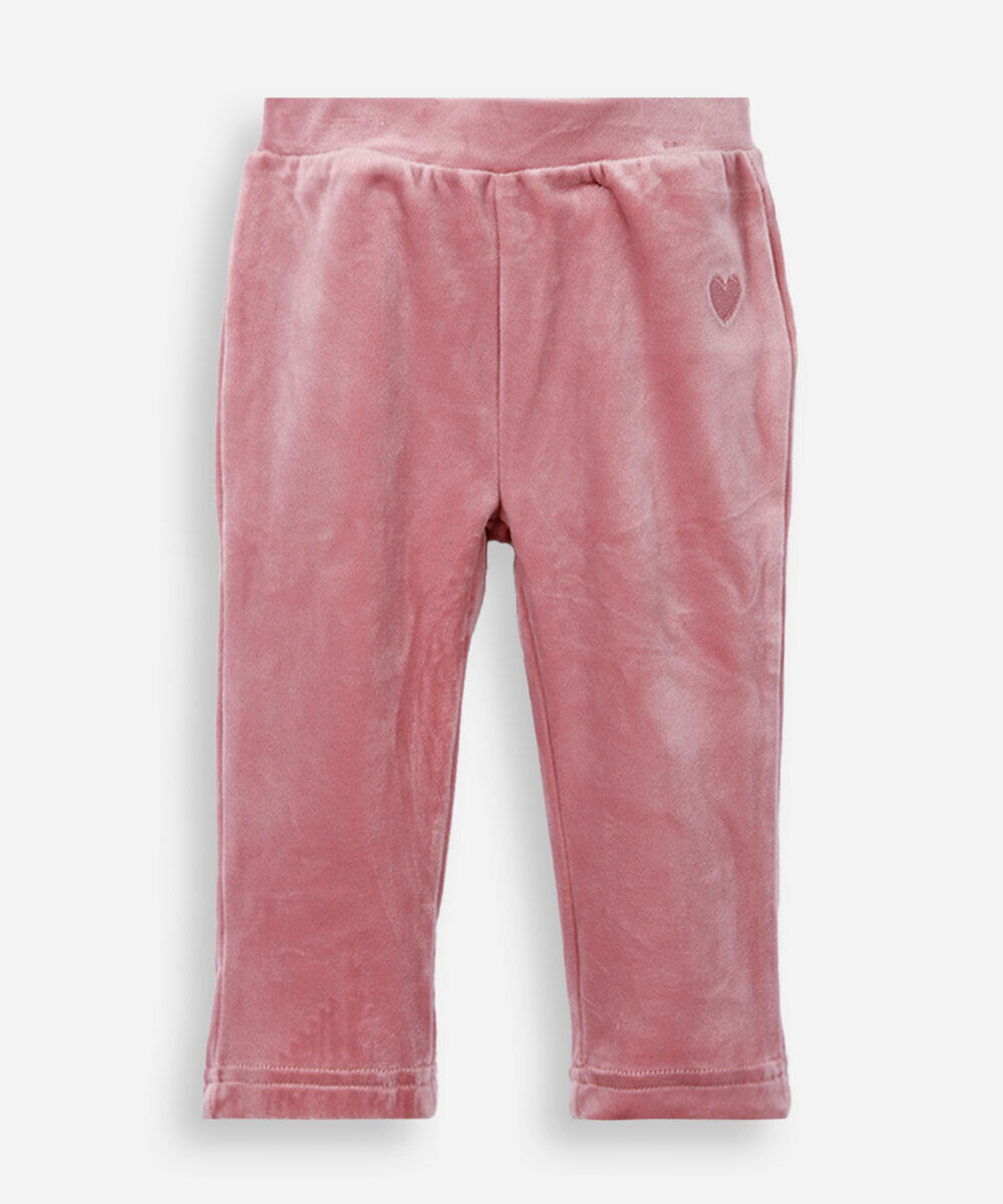 calça baby plush lisa coração rosa