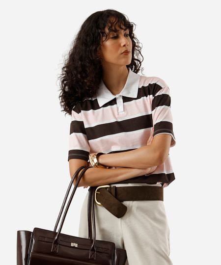 polo feminina de algodão listrada rosa G