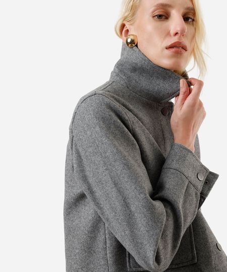 jaqueta feminina texturizada cinza GG jaqueta feminina texturizada cinza GG