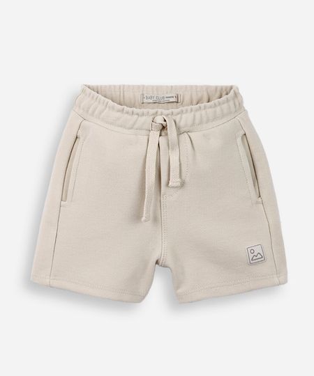 short infantil com algodão cós elástico texturizado bege 1