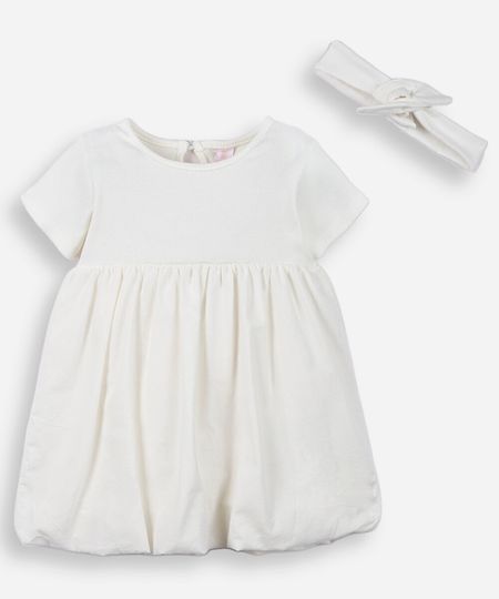 vestido infantil balonê com faixa de cabeça off white 3-6 vestido infantil balonê com faixa de cabeça off white 3-6