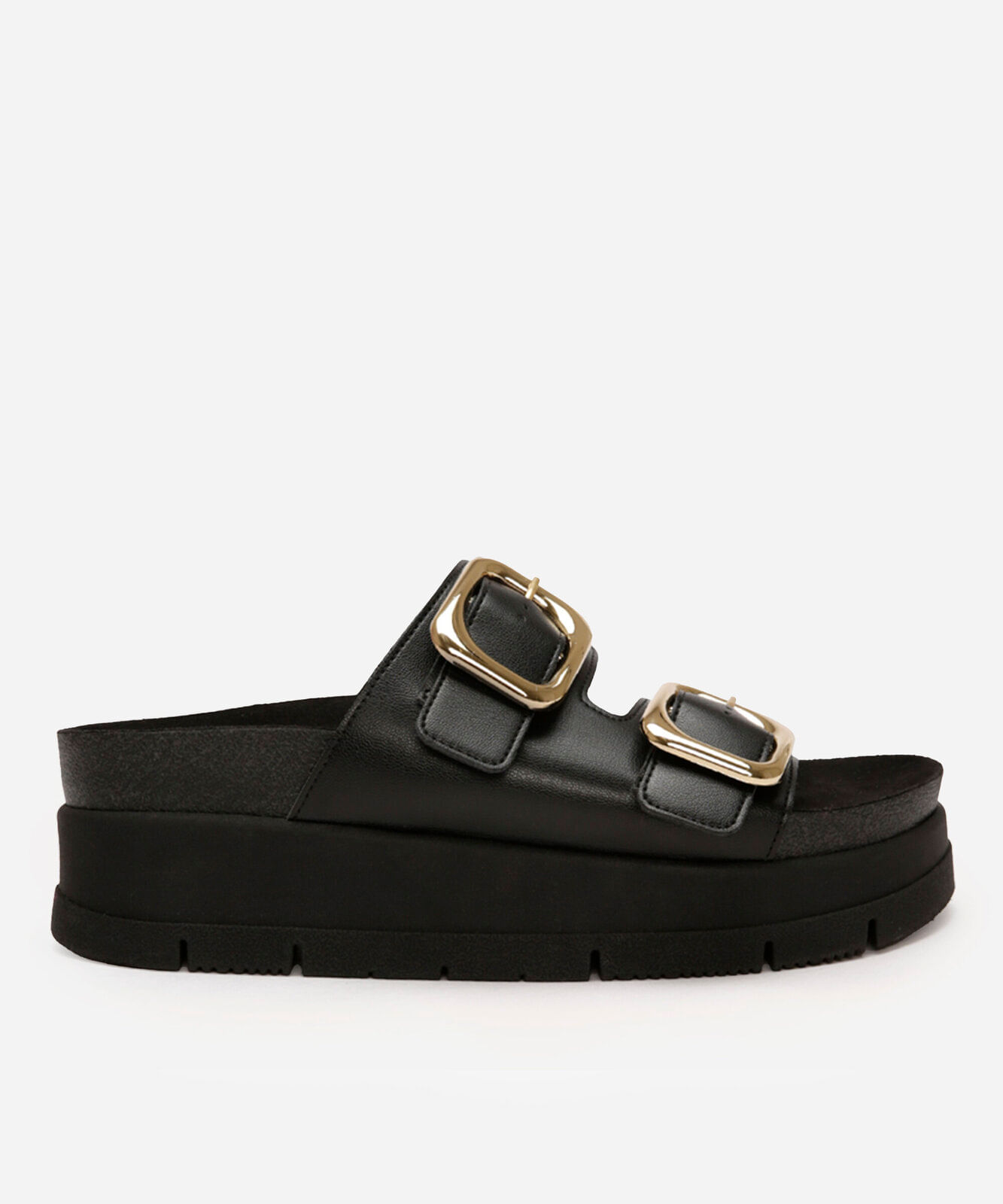 papete flatform feminina com fivelas oneself preta