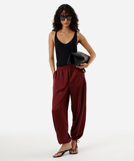 calça aladim feminina com amarração acetinada vinho P