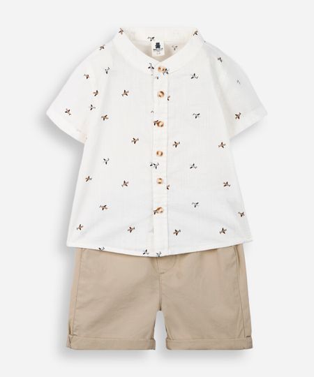 conjunto infantil estampa aviãozinhos bege 6-9 conjunto infantil estampa aviãozinhos bege 6-9