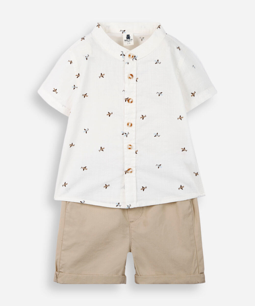 conjunto infantil estampa aviãozinhos bege