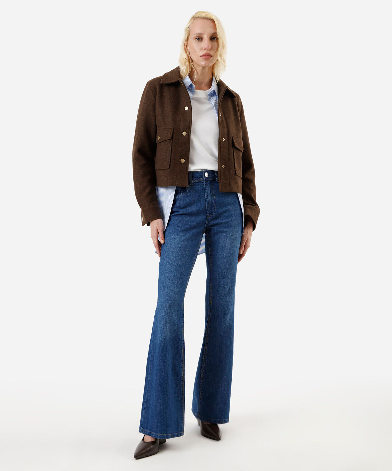 calça flare feminina jeans cintura alta azul