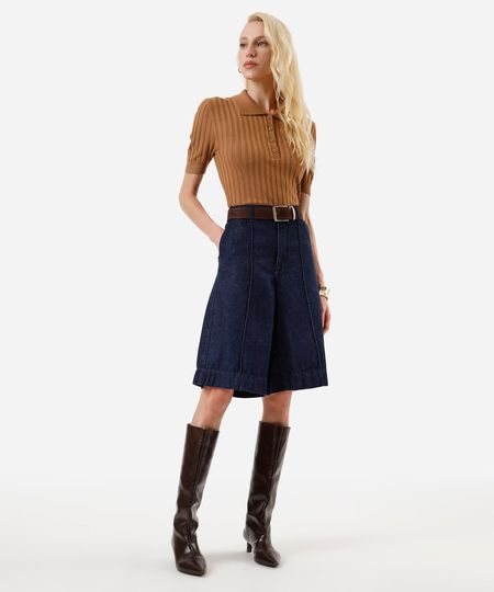 bermuda jorts feminina jeans com nervuras azul 36 bermuda jorts feminina jeans com nervuras azul 36