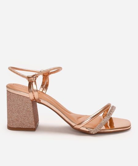 sandália bico quadrado com strass e glitter beira rio rosa 34