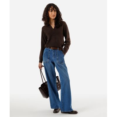 calça wide leg feminina jeans sawary azul