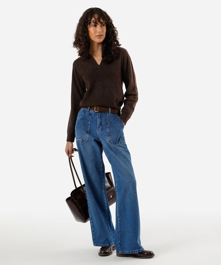 calça wide leg feminina jeans sawary azul 42