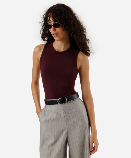 regata básica feminina de algodão decote redondo vinho PP