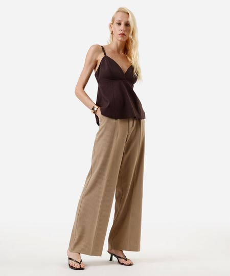 calça de alfaiataria feminina risca de giz bege 44