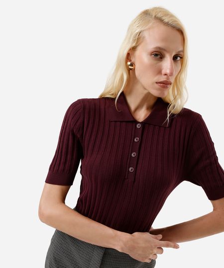 polo feminina de tricot canelada vinho GG polo feminina de tricot canelada vinho GG