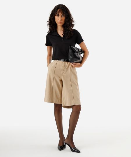 bermuda jorts feminina de sarja com nervuras bege 40