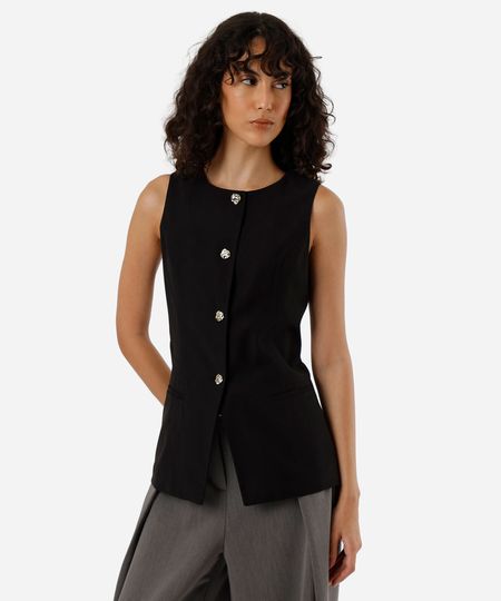 colete alongado feminino com viscose preto G