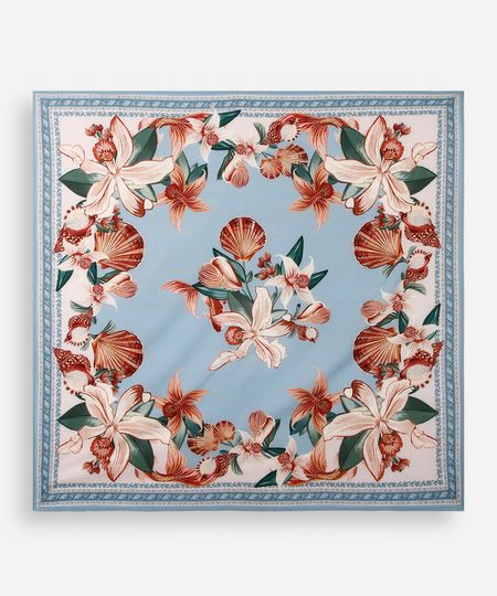 lenço quadrado floral azul UNICO