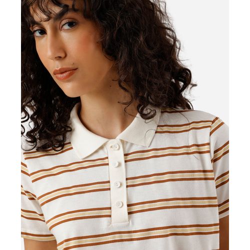 polo feminina com algodão listrada off white